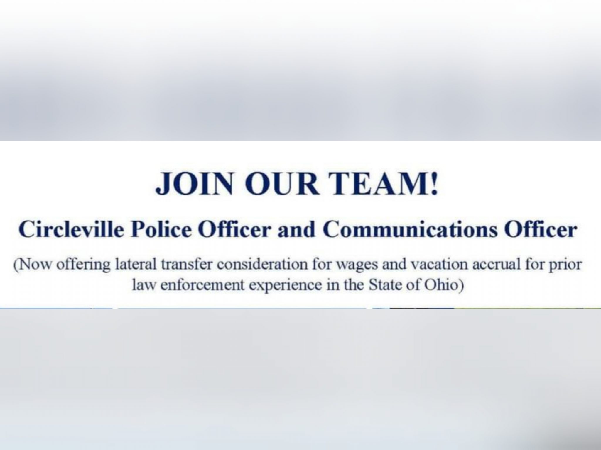 Circleville OH City NOW HIRING Police Officers and Communication