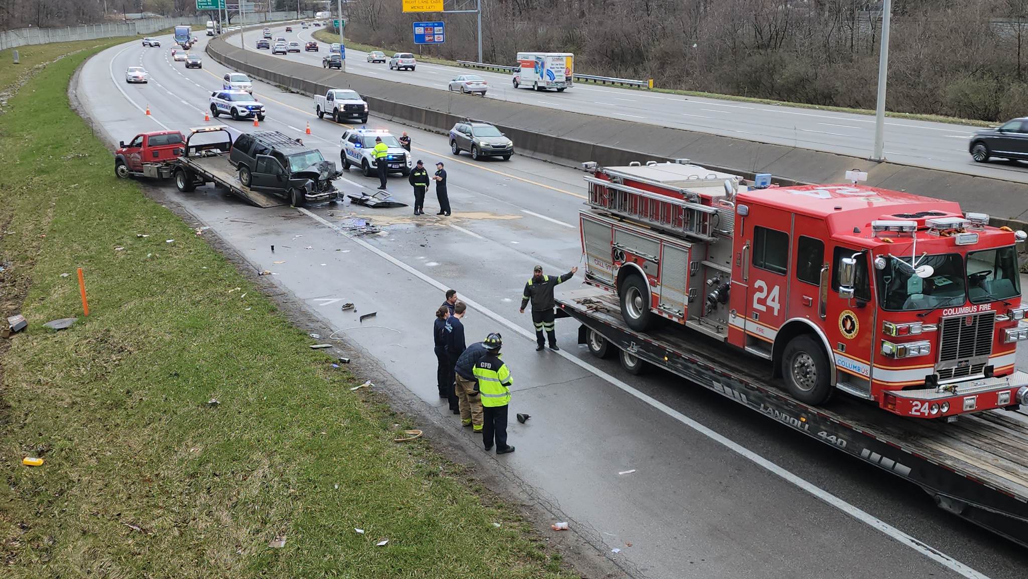 FIRE APPARATUS REAR-ENDED ON INTERSTATE WHILE BLOCKING PREVIOUS CRASH ...